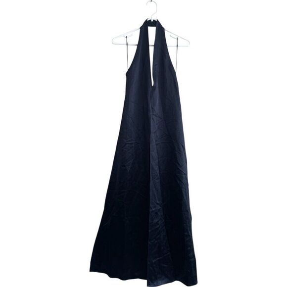 Zara Women Midi Dress S Navy Blue Halter Neck Satin Sleeveless 8304/162 NWT - Picture 2 of 9